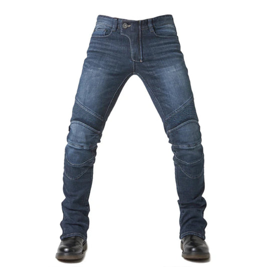 Men's Kevlar Motorbike Jeans with CE Armor - Motorcycle Pants Protective Riding Blue Denim