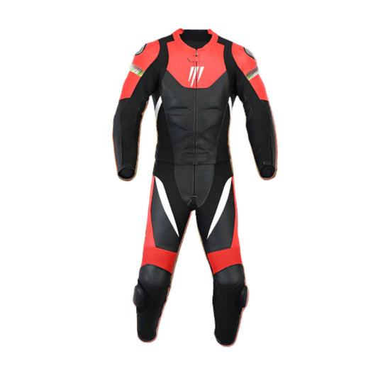 Red & Black leather motorcycle suit for men.