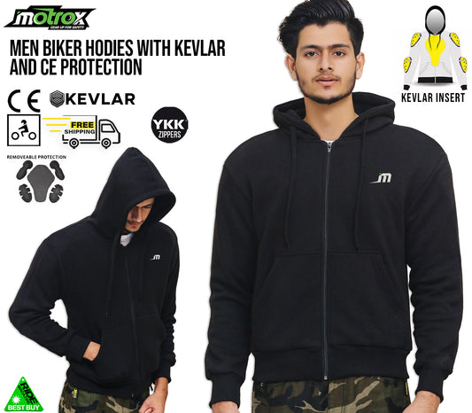 Motorcycle armoured Kevlar hoodie for men in black colour