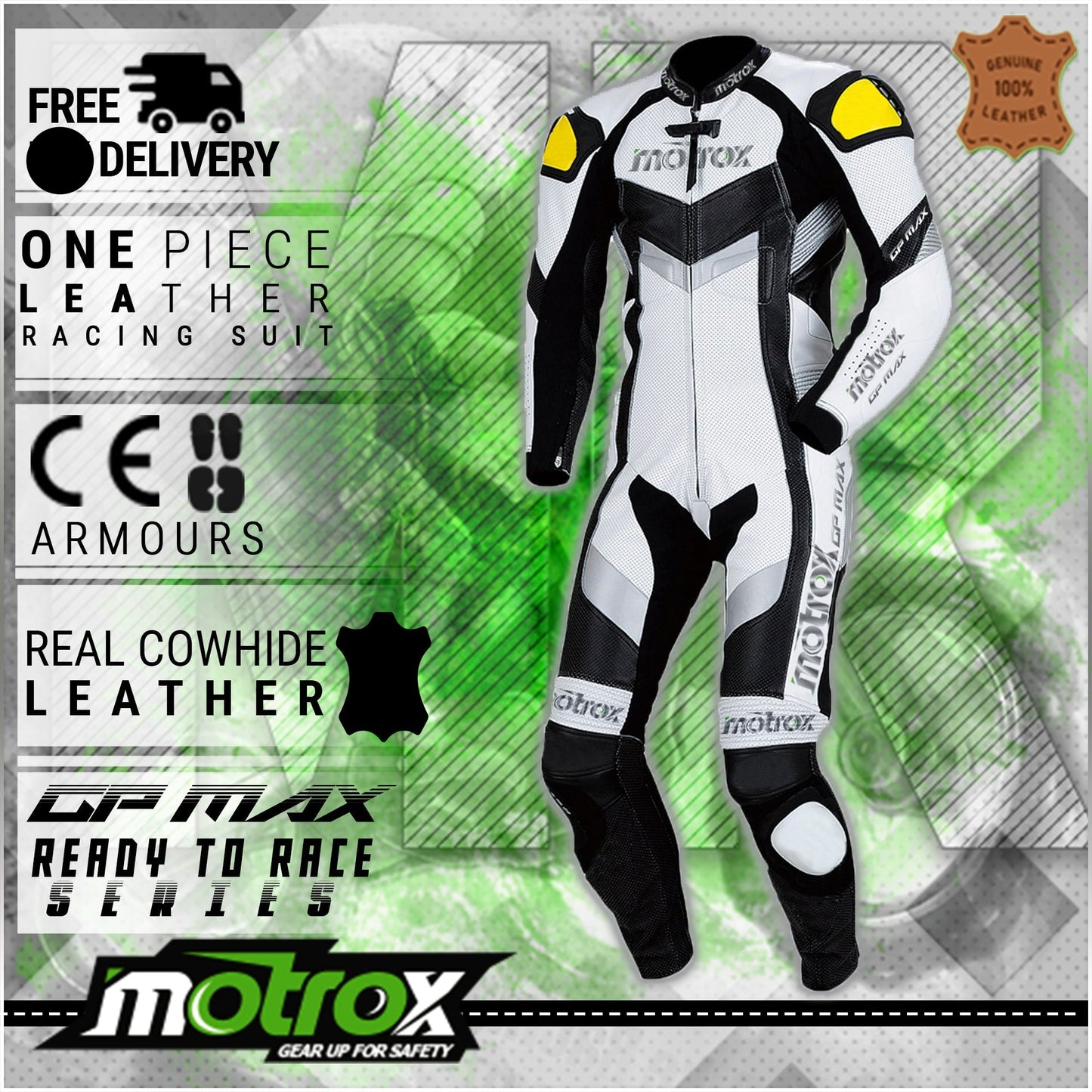 Black and white MotoGP Racing Suit Motrox GP Max