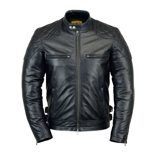 café racer men's real leather jacket in black colour