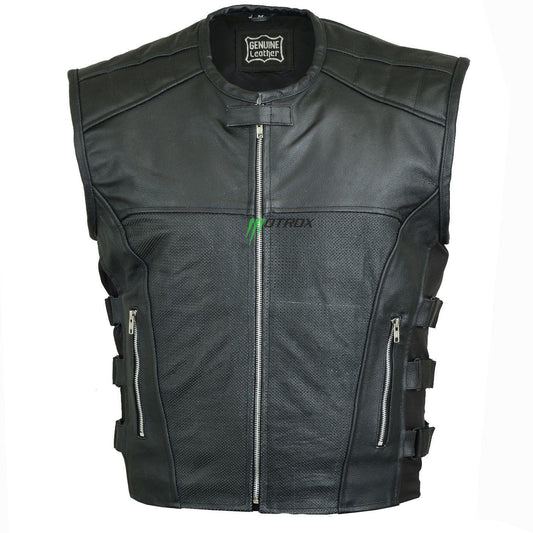 Black mens Biker Leather Vest