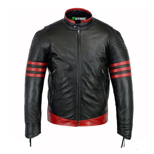 Men Leather Jacket inspiring Vintage Red Black