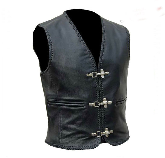 Mens Biker Leather Vest black
