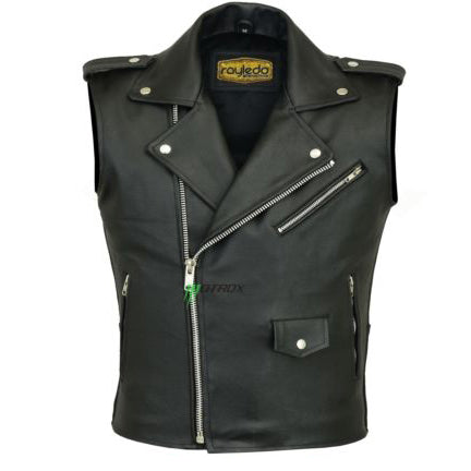 Mens Motorcycle Leather Vest Black