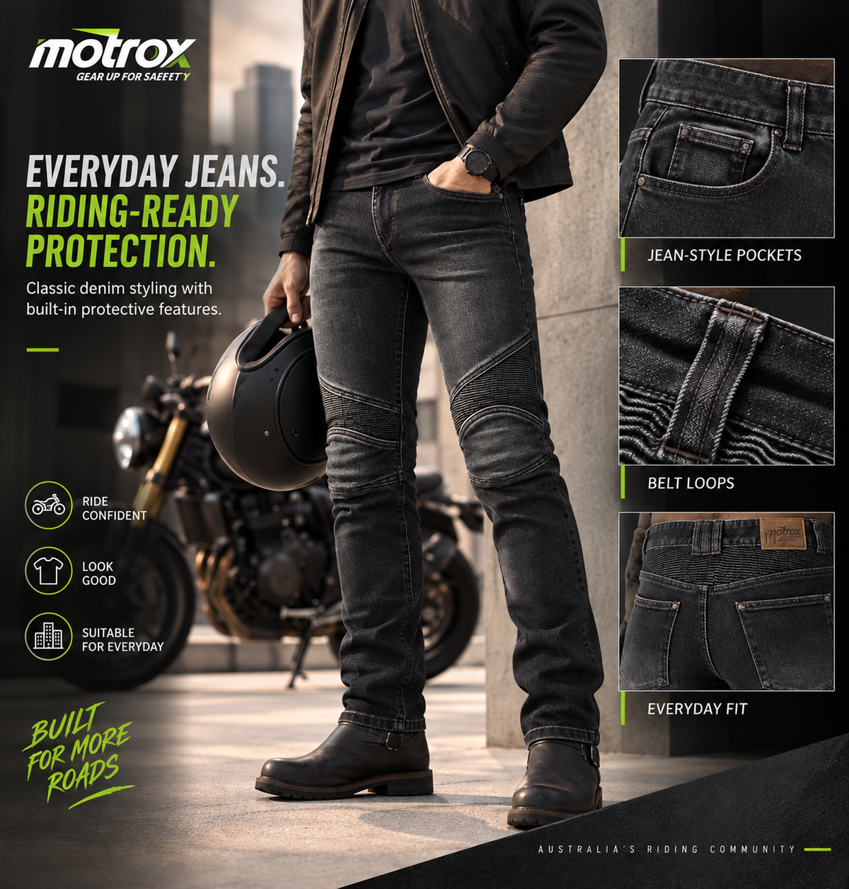 Stockman Kevlar motorcycle jeans, Black, detail view 1