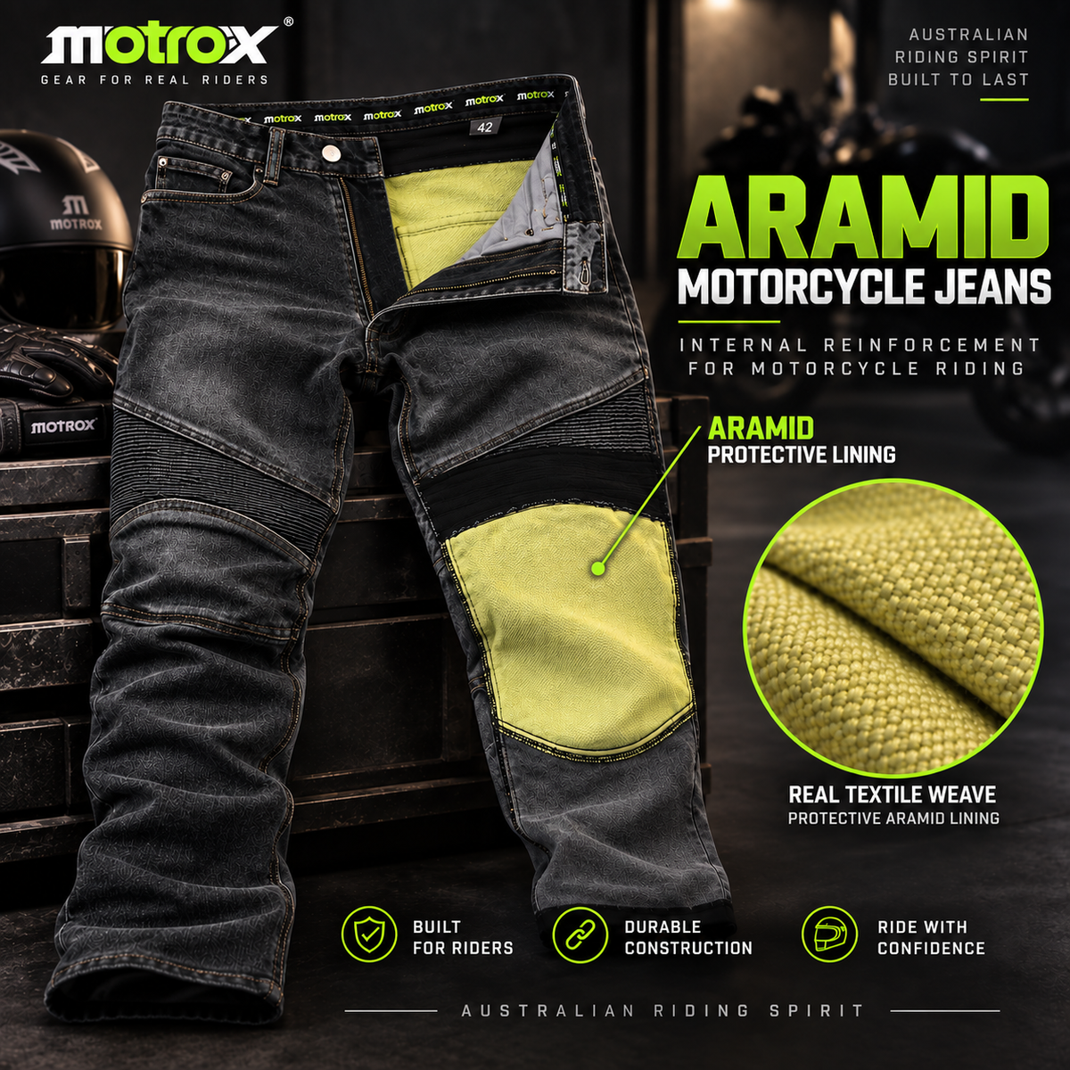 Stockman Kevlar motorcycle jeans, Black, detail view 2