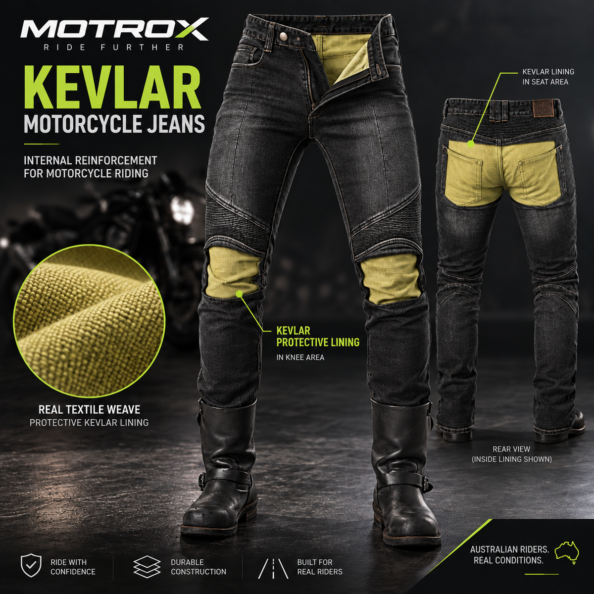 Stockman Kevlar motorcycle jeans, Black, detail view 3