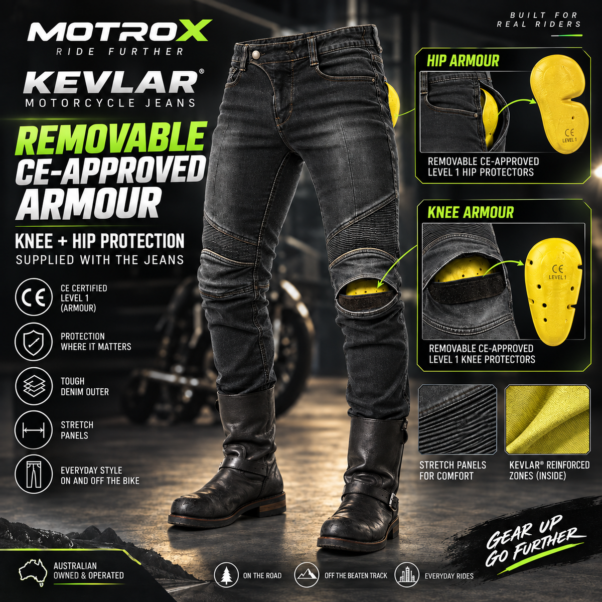 Stockman Kevlar motorcycle jeans, Black, detail view 4