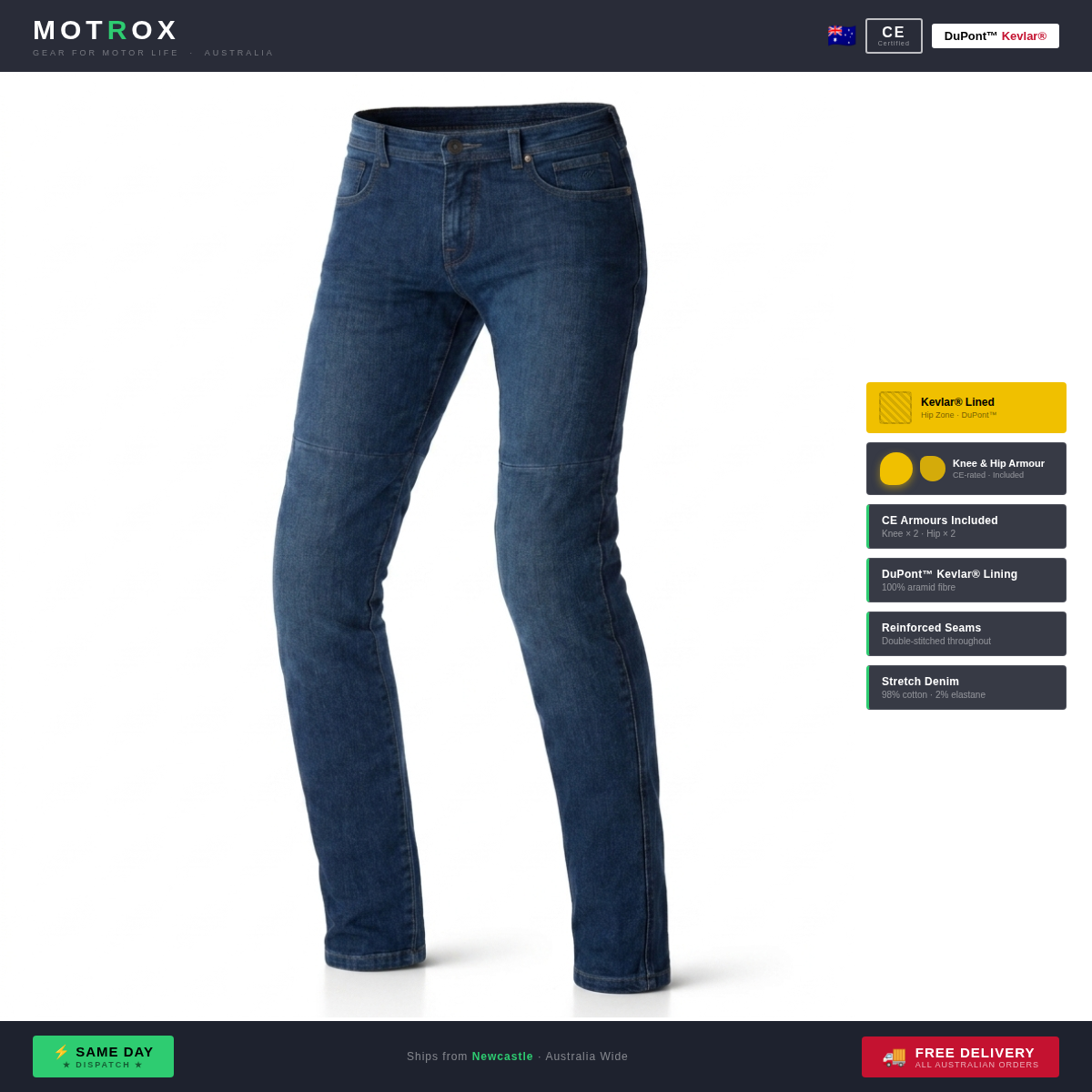 Motrox Urban MK3 Kevlar Motorcycle Jeans — CE Armour Included | Men's Biker Jeans Australia