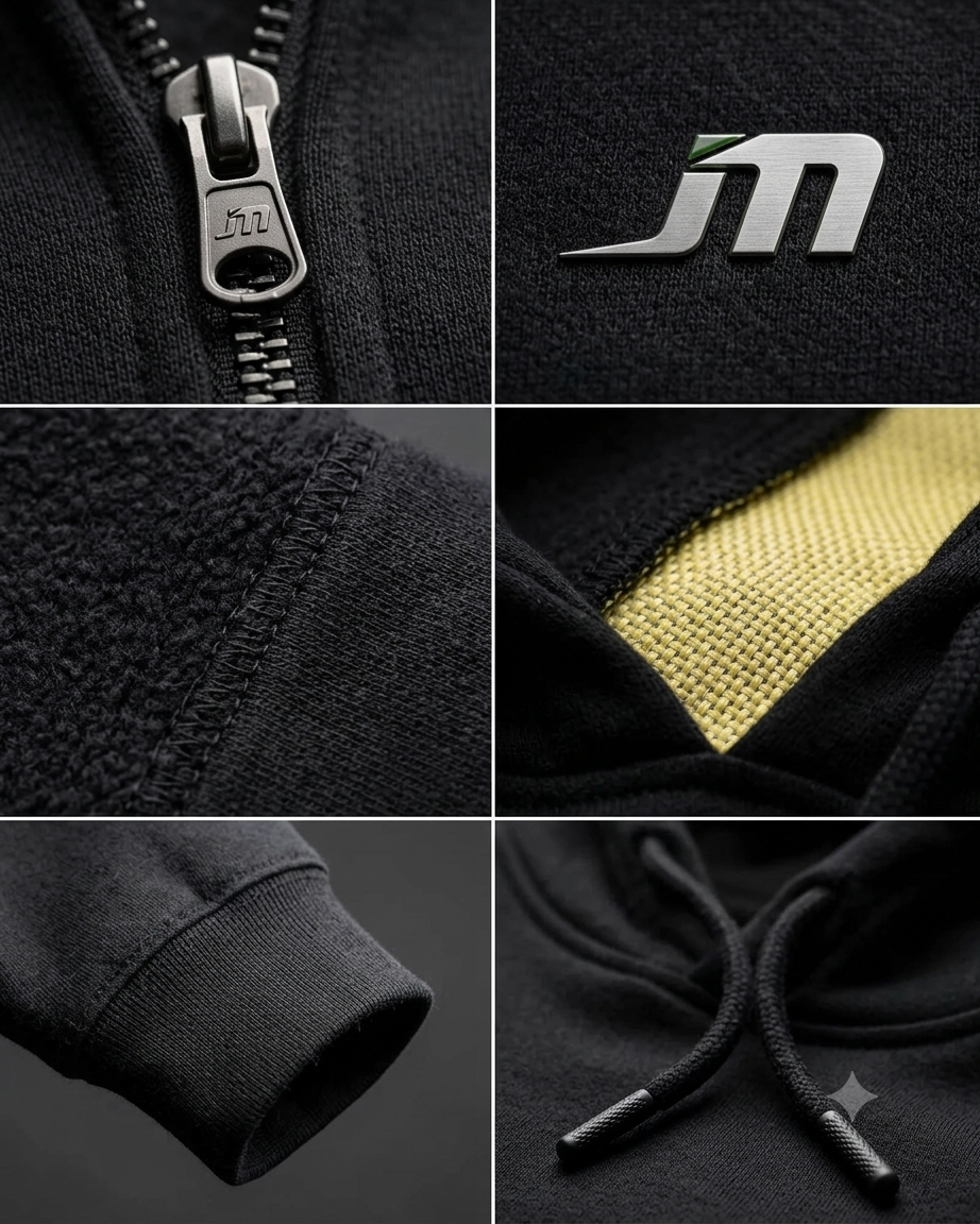 Zip and armour pocket details on the Guardian kevlar motorcycle hoodie