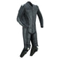 Side view of Motrox mens 2 piece leather Motorbike racing suit in jet black colour 