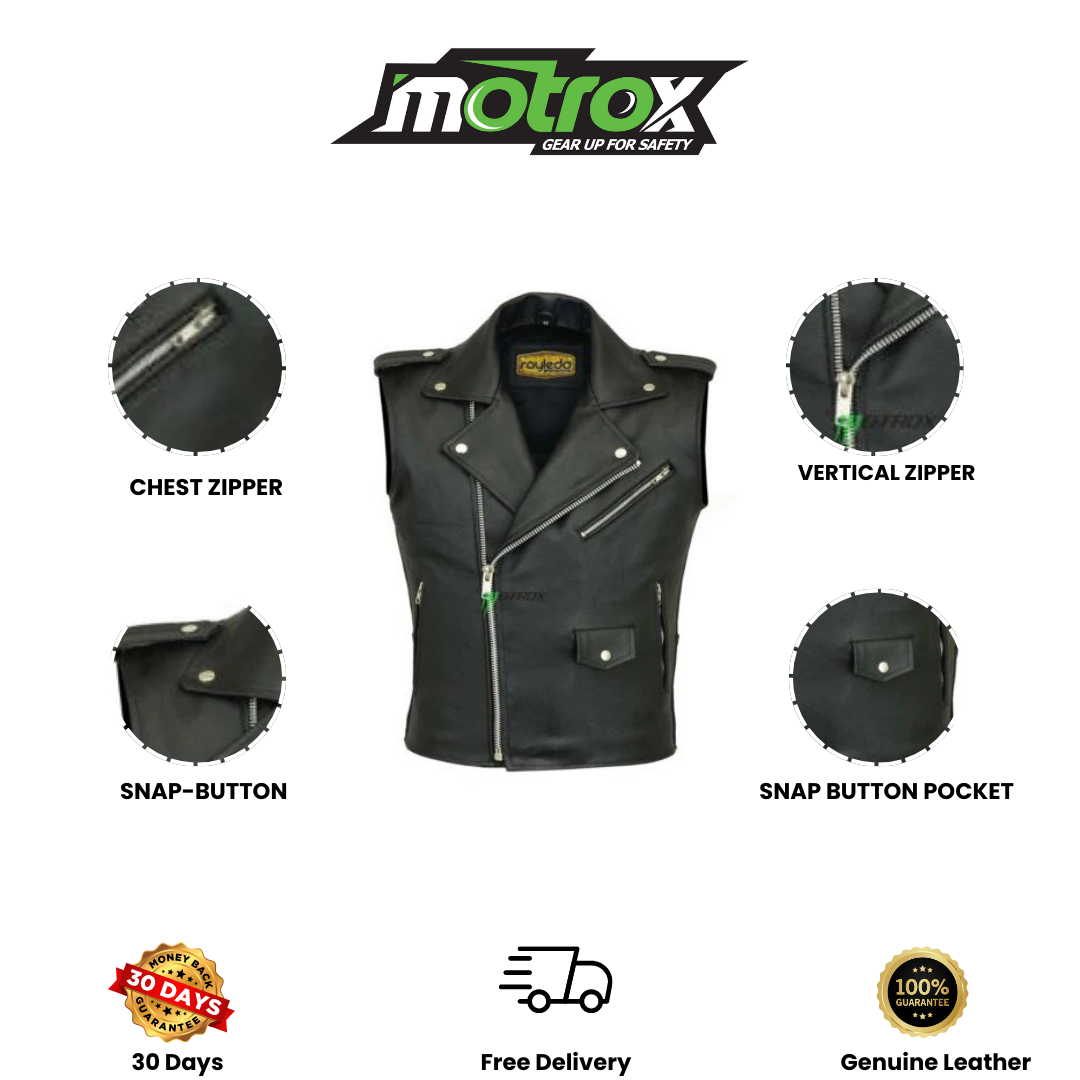 Men Motorbike Leather Vest Brando Style Waistcoat