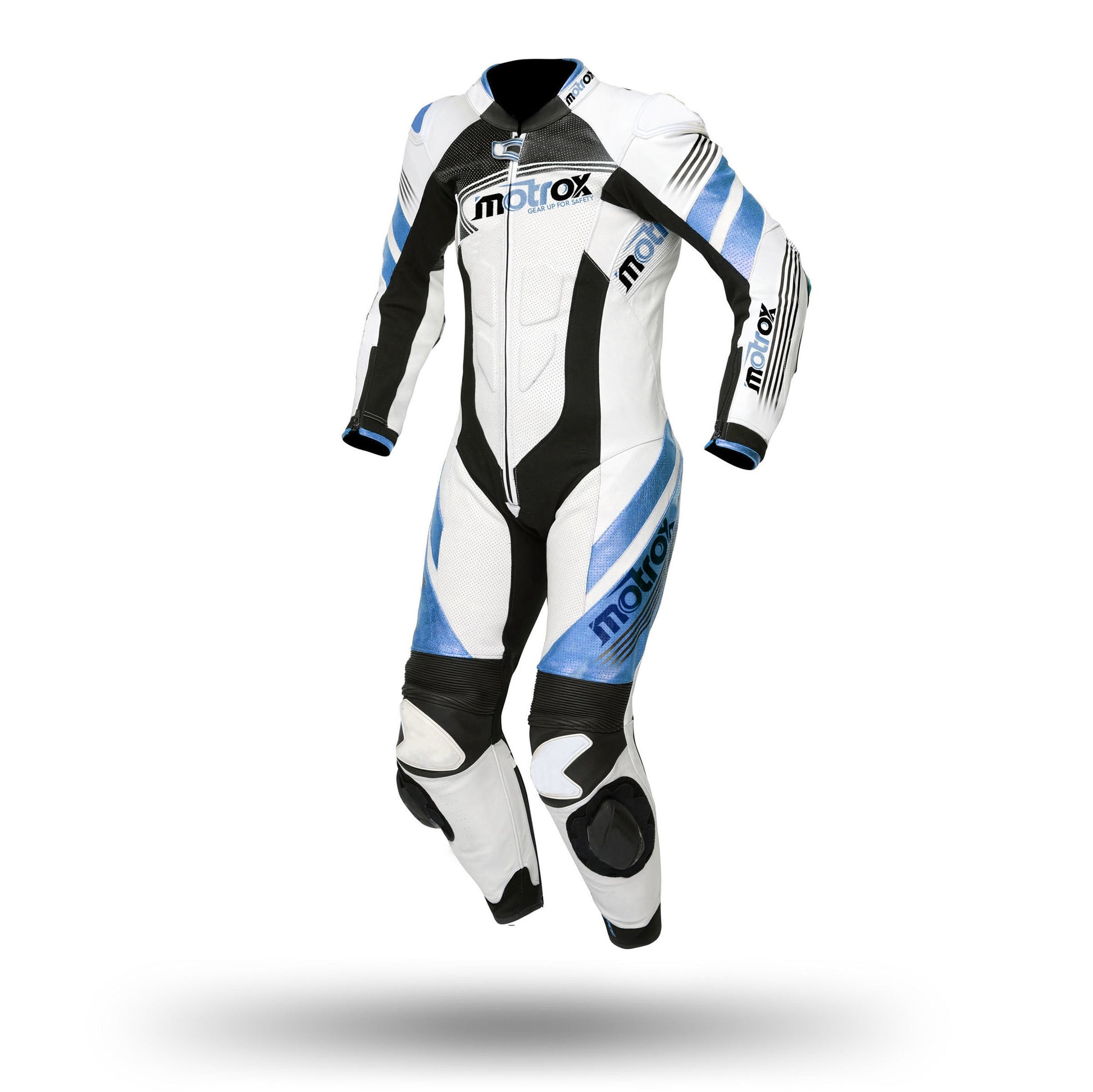Motorbike leather race suit white and blue