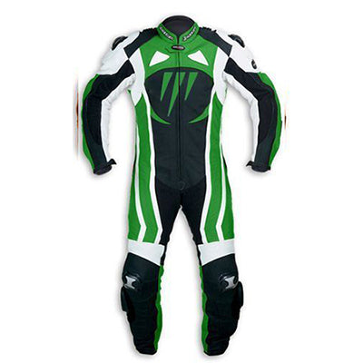 green mototorcycle leather suit for men in 1 pc