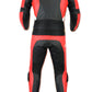 Backside Red & Black leather motorcycle suit for men.