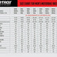 Size guide chart for Men's One-Piece Leather Race Suit – Misano showing chest, waist, hip and height measurements