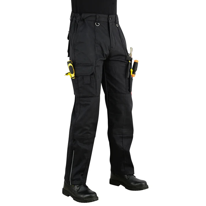 Men's Black Cargo Work Trousers Knee Pad Pockets | Motrox Australia
