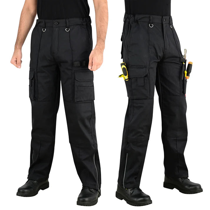 Men's Black Cargo Work Trousers Knee Pad Pockets | Motrox Australia