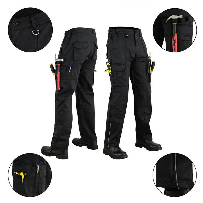 Men's Black Cargo Work Trousers Knee Pad Pockets | Motrox Australia