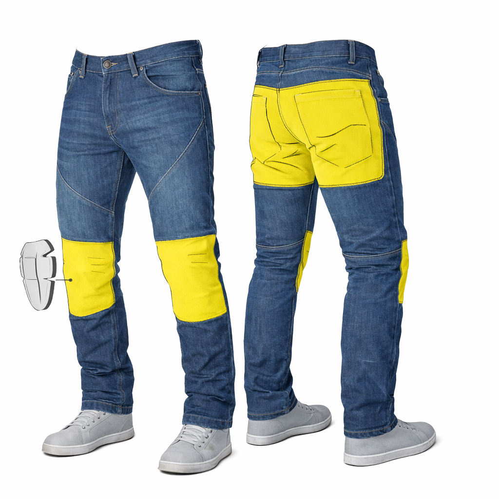 Men's Kevlar Motorbike Jeans with CE Armor - Motorcycle Pants Protective Riding Blue Denim