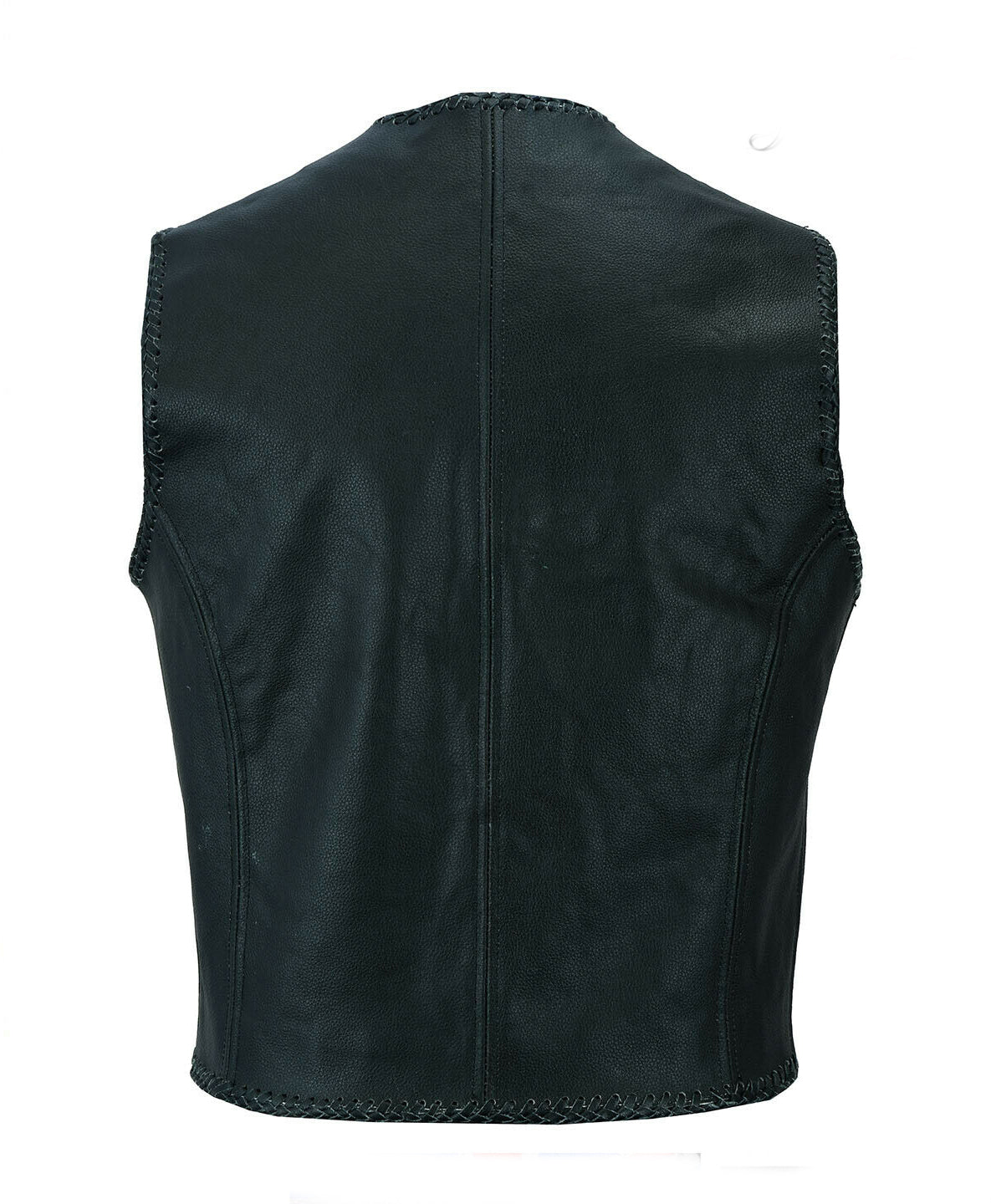 Backside of men's leather vest black