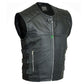 Black mens leather vest for motorcycle racing