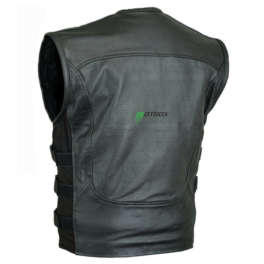 Backside of motorcycle leather vest for mens 