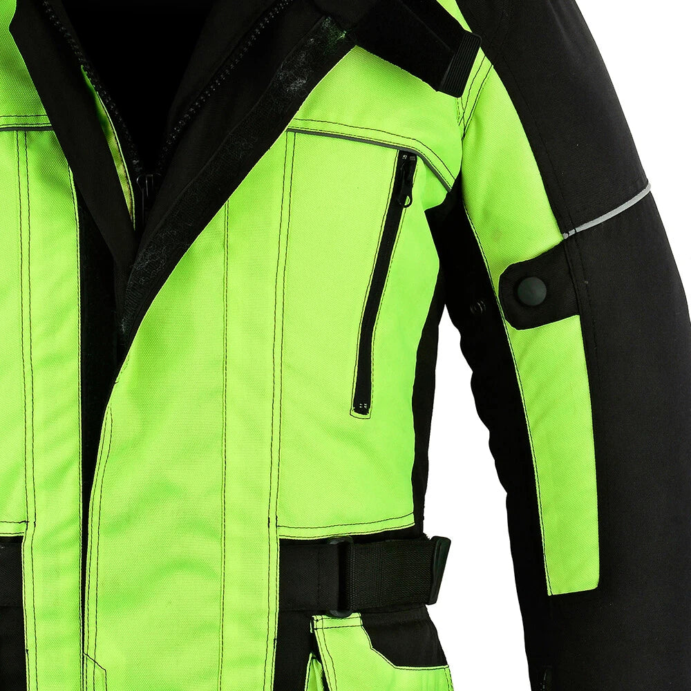 Hi-Vis Waterproof Motorcycle Jacket – Cordura Textile Riding Jacket with CE Armour