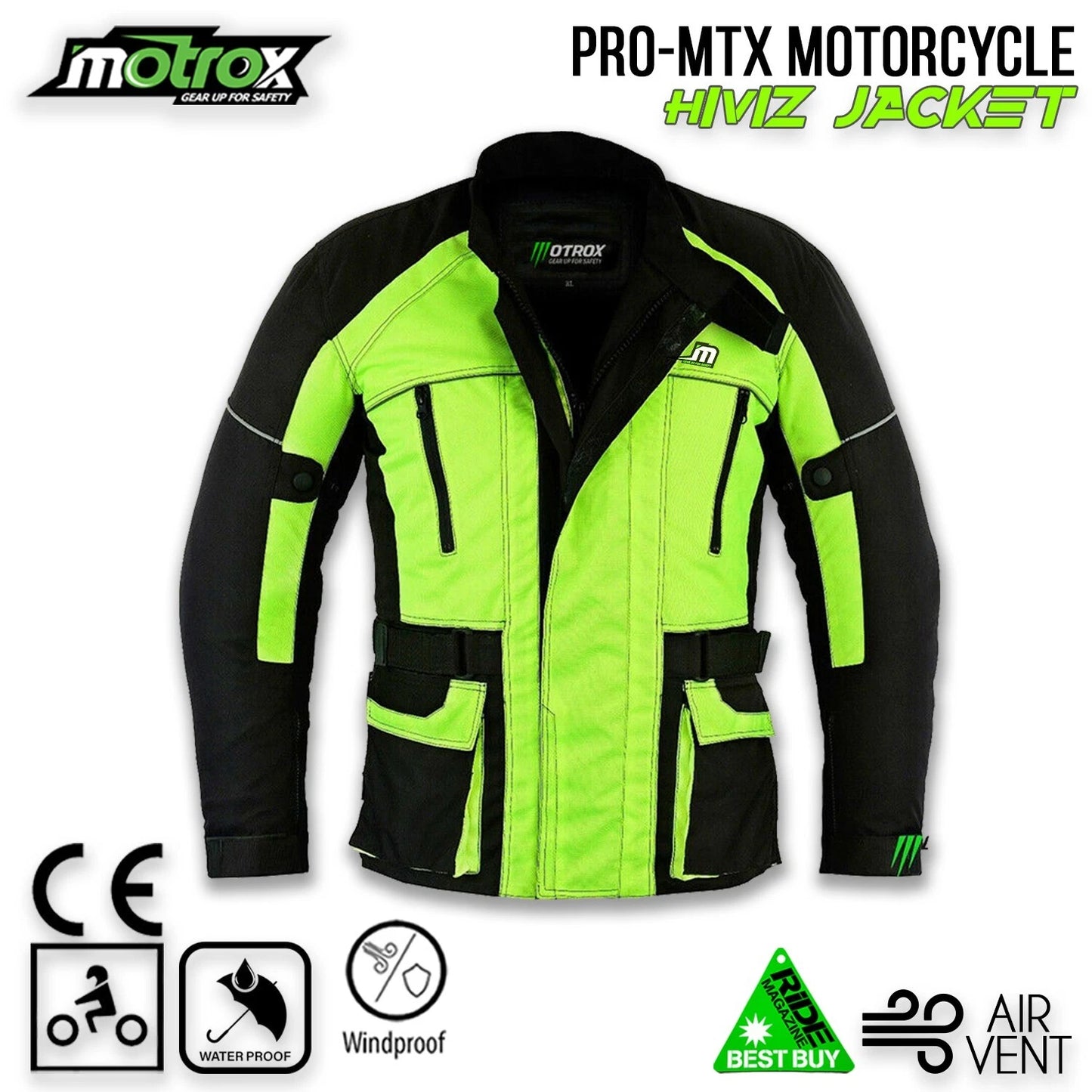 Hi-Vis Waterproof Motorcycle Jacket – Cordura Textile Riding Jacket with CE Armour