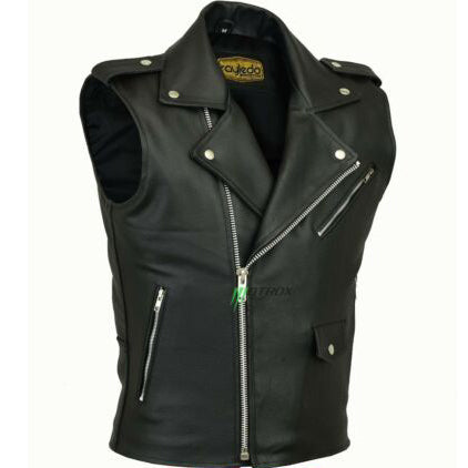Mens Motorcycle Leather Vest Black