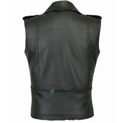 Mens Motorcycle Leather Vest Black