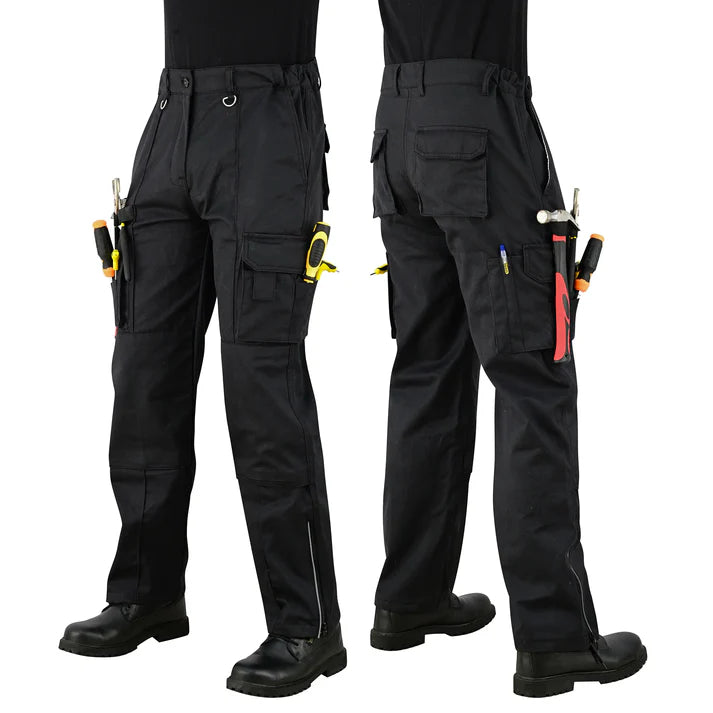 Men's Black Cargo Work Trousers Knee Pad Pockets | Motrox Australia