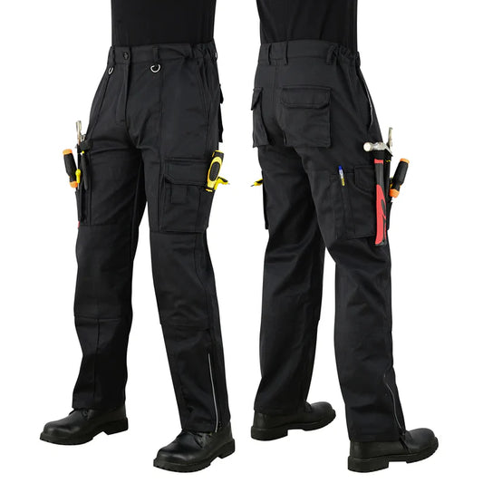 Men's Black Cargo Work Trousers Knee Pad Pockets | Motrox Australia